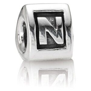 PANDORA Alphabet Letter - N - Authentic Sterling Silver Three Sided